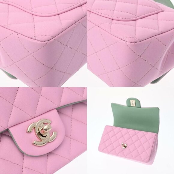 Authentic CHANEL Lambskin Quilted Mini Top Handle Rectangular Flap Lilac Green - Picture 7 of 13